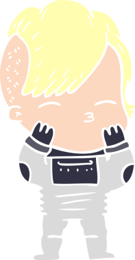 Bir insan tarafından çizilmiş fütüristik kıyafetler giyen düz renkli çizgi film kızı.