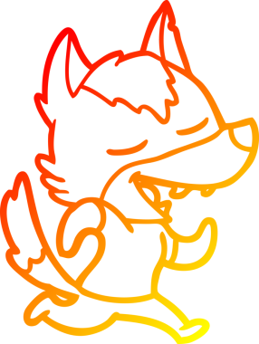 Bir insan tarafından çizilen gülen bir kurdun çizgi film çizimi.