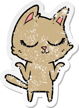 Bir insan tarafından çizilmiş sakin bir çizgi film kedisinin sıkıntılı çıkartması.