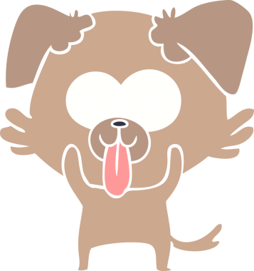 Düz renkli çizgi film köpeğinin dili bir insan tarafından çizilmiş.