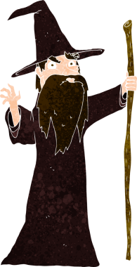 bir insan tarafından çizilmiş eski bir çizgi film sihirbazı