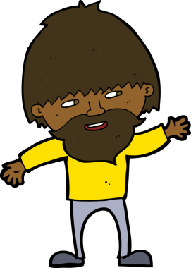 Bir insan tarafından çizilmiş mutlu sakallı bir adam.