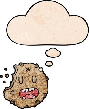 Bir insan tarafından çizilmiş grunge desenli düşünce baloncuklu çizgi film kurabiyesi.