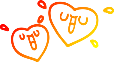 Bir insan tarafından çizilmiş mutlu karikatür kalplerinin sıcak çizgi çizimi