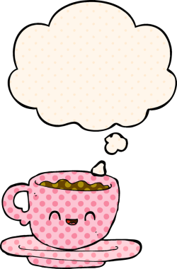 çizgi roman tarzında bir insan tarafından çizilmiş, sıcak kahve fincanı.