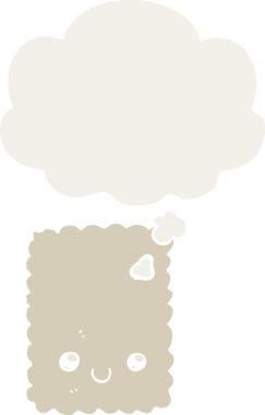 Düşünce baloncuklu çizgi film bisküvisi insan tarafından çizilmiş.