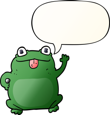 bir insan tarafından çizilmiş, konuşma baloncuklu çizgi film kurbağası.