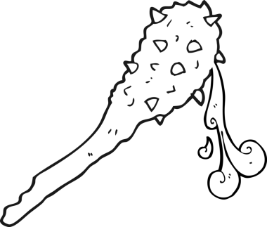 Bir insan tarafından çizilmiş siyah beyaz çizgi film, kanlı taş devri kulübü.