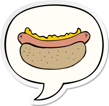 Bir insan tarafından çizilmiş konuşma balonu çıkartmalı çizgi film sosislisi.