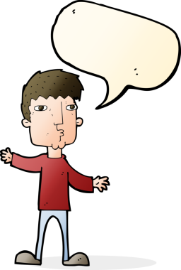 Bir insan tarafından çizilmiş konuşma baloncuğu olan meraklı bir adam.