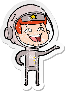 Bir insan tarafından çizilmiş gülen astronot çizgi filminin sıkıntılı çıkartması.