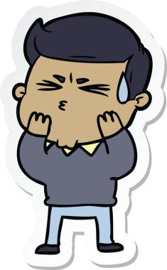 Bir insan tarafından çizilmiş terleyen bir karikatür adamın çıkartması.