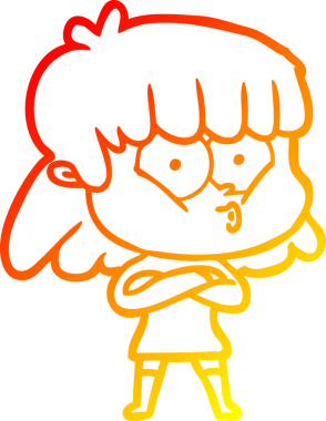 Bir insan tarafından çizilmiş, çizgi film karakteri ıslık çalan bir kız çizimi