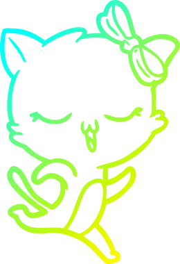 Bir insan tarafından kafasında yay olan çizgi film kedisinin soğuk gradyan çizimi