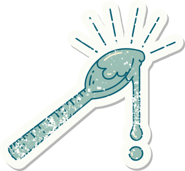 Bir insan tarafından çizilmiş bir kaşık dolusu bala ait eski bir dövme çıkartması.