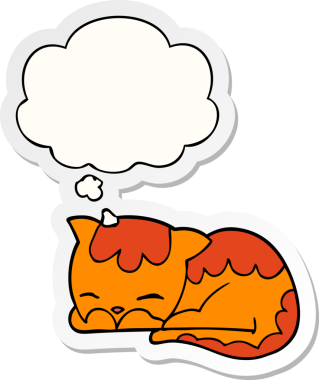 çizgi film kedisi insan tarafından çizilmiş bir çıkartma gibi düşünce balonuyla uyuyor.