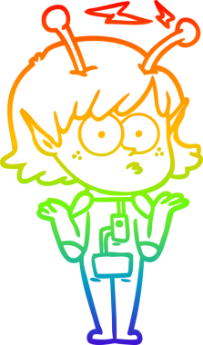 Gökkuşağı gradyan çizgisi bir insan tarafından çizilmiş uzaylı bir kızın çizimi