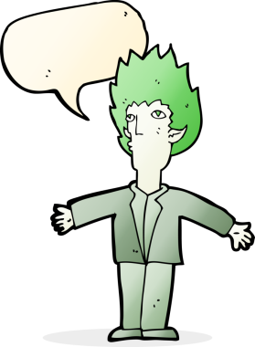 Bir insan tarafından çizilmiş, konuşma balonu olan bir vampir.