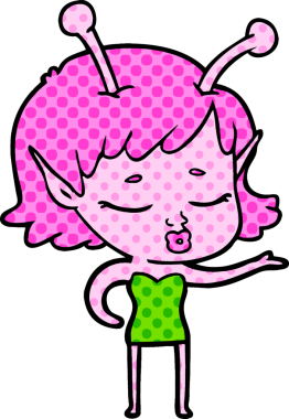 Bir insan tarafından çizilmiş sevimli uzaylı kız çizgi filmi.