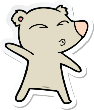 Bir insan tarafından çizilmiş ıslık çalan bir ayının çıkartması.