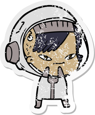 Bir insan tarafından çizilmiş karikatür astronot kadının sıkıntılı çıkartması.