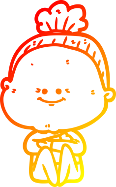 Bir insan tarafından çizilmiş mutlu, yaşlı bir kadının sıcak çizgi çizimi.