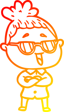 Bir insan tarafından çizilmiş gözlük takan mutlu bir kadının çizgi çizimi.