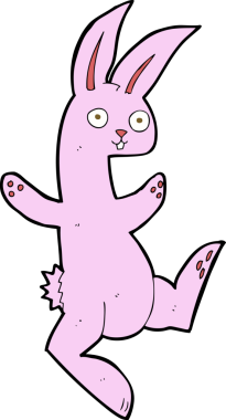 Bir insan tarafından çizilmiş komik pembe tavşan.