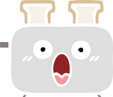 Bir insan tarafından çizilmiş bir tost makinesinin düz renkli retro karikatürü