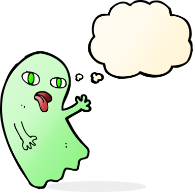 Bir insan tarafından çizilmiş düşünce baloncuklu komik çizgi film hayaleti.