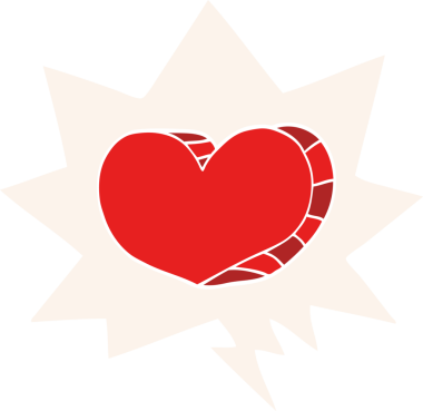 Bir insan tarafından çizilmiş eski tarz bir konuşma baloncuğu olan karikatür aşk kalbi.