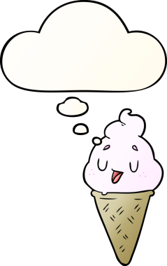 Bir insan tarafından çizilmiş düşünce baloncuklu tatlı çizgi film dondurması.