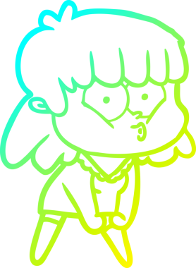 Bir insan tarafından çizilen ıslık çalan bir kızın soğuk gradyan çizgisi.