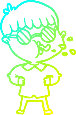 Bir insan tarafından çizilmiş gözlük takan çizgi film çocuğu çizimi.