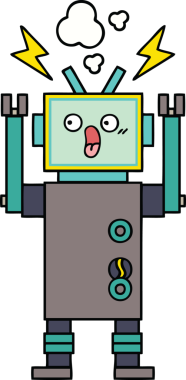 Bir insan tarafından çizilmiş sevimli bir robot karikatürü.