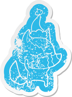 Bir insan tarafından çizilmiş Noel Baba şapkası takan ağlayan bir kurt çıkartması.