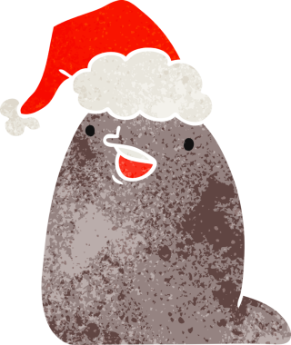 Bir insan tarafından çizilmiş Kawaii sümüklü böceğinin Noel karikatürü.