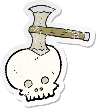 Bir insan tarafından çizilmiş kafatası içindeki bir baltanın gerilimli çıkartması.