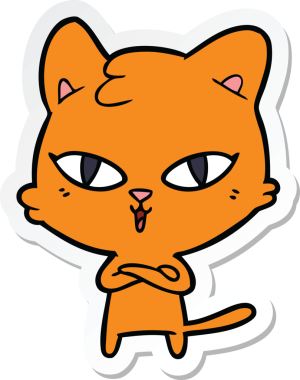 Bir insan tarafından çizilmiş çizgi film kedisinin çıkartması.