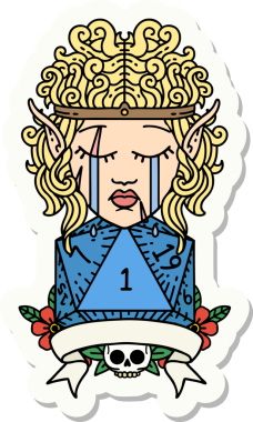 Bir insan tarafından çizilmiş doğal bir ruloya sahip üzgün bir elf barbarının çıkartması.