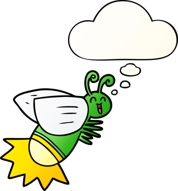 bir insan tarafından çizilmiş yumuşak eğimli düşünce baloncuklu çizgi film böceği