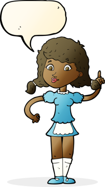 Bir insan tarafından çizilmiş konuşma balonu olan güzel bir hizmetçi kadın.