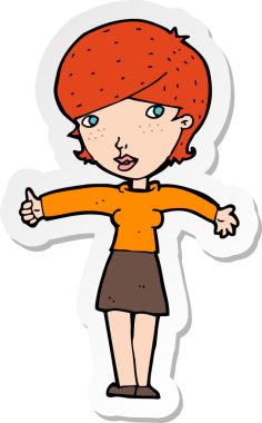 Bir insan tarafından çizilmiş işaret veren bir karikatür kadının çıkartması.