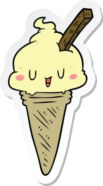 Bir insan tarafından çizilmiş şirin bir dondurma etiketi.