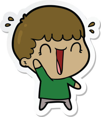 Bir insan tarafından çizilmiş, gülen bir karikatürcünün çıkartması.