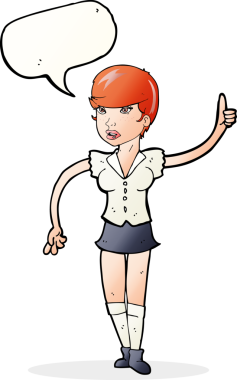 Bir insan tarafından çizilmiş konuşma balonuyla soru soran güzel bir kız.