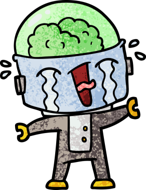 Bir insan tarafından çizilmiş ağlayan robot çizgi film.