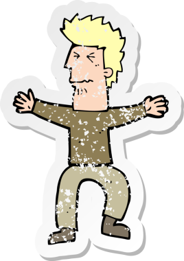 Bir insan tarafından çizilmiş gerilimli bir çizgi filmin gerilimli retro yapıştırması.