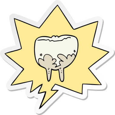 Bir insan tarafından çizilmiş balon çıkartmalı çizgi film dişleri.