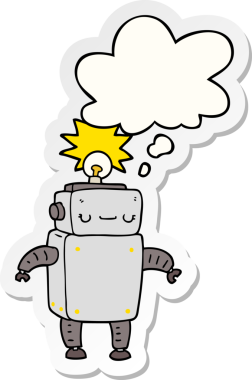 Düşünce baloncuğu insan tarafından çizilmiş bir çıkartma olan çizgi film robotu.